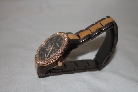 Fossil Watch ES2955, Brown & Rose Gold Tone, Stainless Steel, Day Date, 5 ATM 2