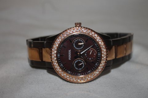 Fossil Watch ES2955, Brown & Rose Gold Tone, Stainless Steel, Day Date, 5 ATM 4