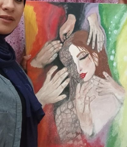 لوحة فنية تهم المرأة والمجتمع رائعة رسمتها بيدي ومن خيالي