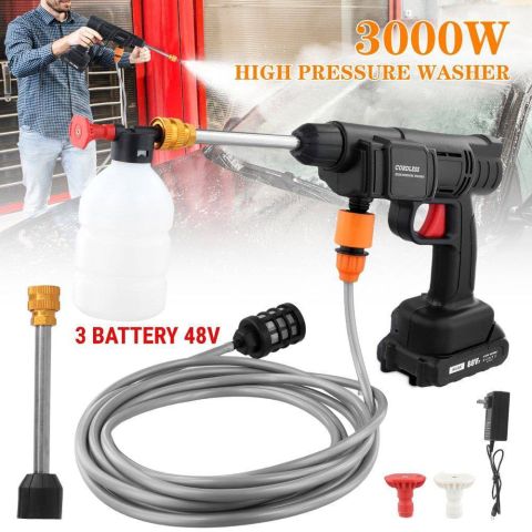 مسدس تنظيف محمول  بطارية 48V ????????، مثالي لغسل السيارات ????، تنظيف 