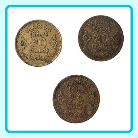 مجموعة رائعة من العملات المغربية القديمة 20 فرنك 