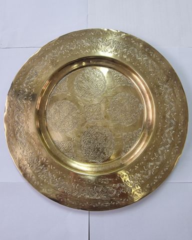 صينية نحاسية رائعة تحفة منقوشة باليد  2