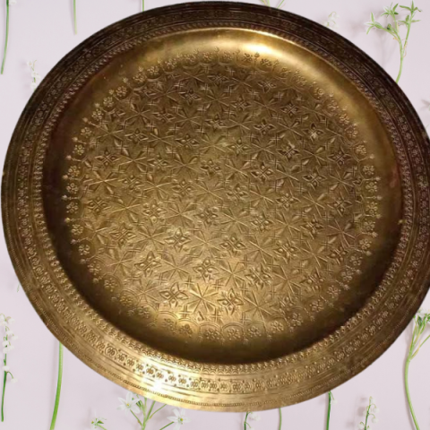 صينية نحاسية منقوشة يدويًا – قطر 45 سم