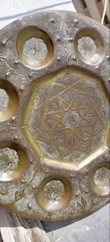 صحن  فرعوني و داودي نحاسي قديم نقش يدوي في غاية الروعة 6